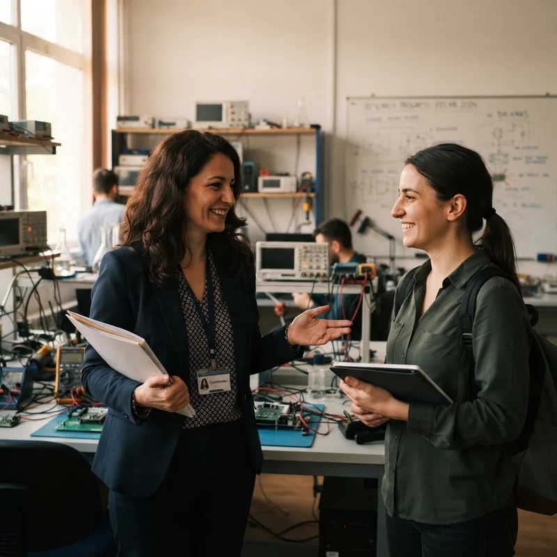 Illustration of mentorship in an electronics laboratory